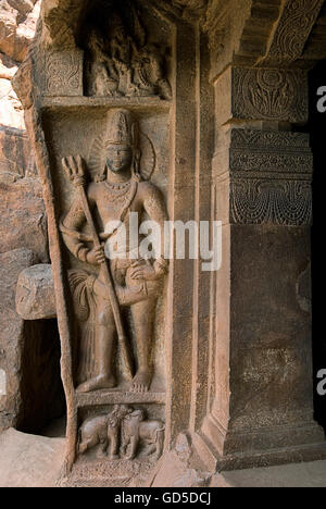 Bas relief in Badami Cave Stock Photo
