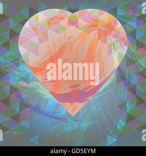 Abstract design with big heart and colored triangles. Digital vector image Stock Vector