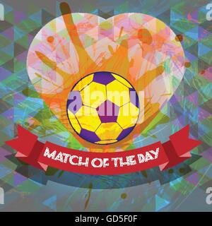 Abstract football and soccer infographic, match of the day text, a playing ball and heart. Digital vector image Stock Vector