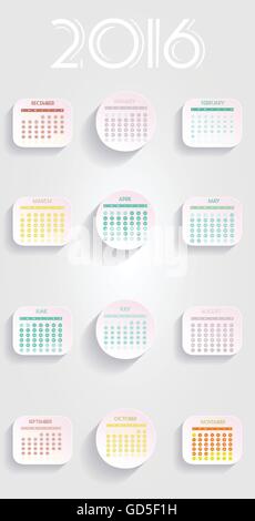 2016 Calendar, with abstract floral design on silver background. Digital vector image Stock Vector