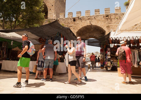 Tourists and local people in Alcudia old town centre, north Mallorca ( Majorca ), Balearic Islands, Spain Europe Stock Photo