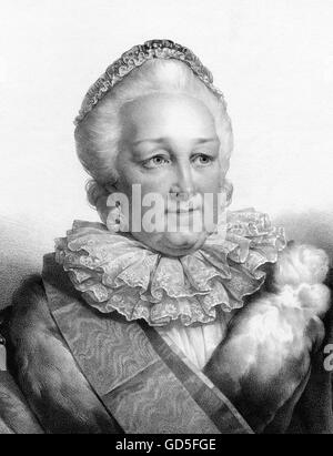 Empress Catherine II of Russia (1729-1796), known as Catherine the Great, was the longest-ruling female leader of Russia, reigning from 1762 until her death in 1796. Lithograph by Charles Etienne Pierre Motte from a portrait by Henri  Grévedon, 1827 Stock Photo