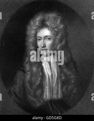 ROBERT BOYLE (1627-1691) Anglo-Irish chemist and physicist. Engraving  based on an oil portrait about 1689 Stock Photo