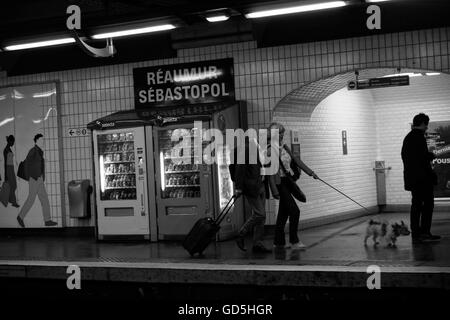 Underground railway platform, reaumur sebastopol, paris, france, europe Stock Photo