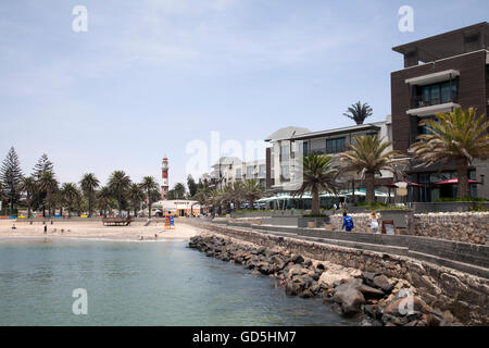 The Promenade 'Mole' and Beach in Swakopmund - Namibia Stock Photo