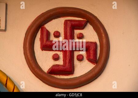 Swastika holy sign wall of lord shiva temple, puri, orissa, india, asia Stock Photo