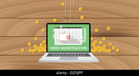 video marketing monetization gold money coin concept Stock Vector