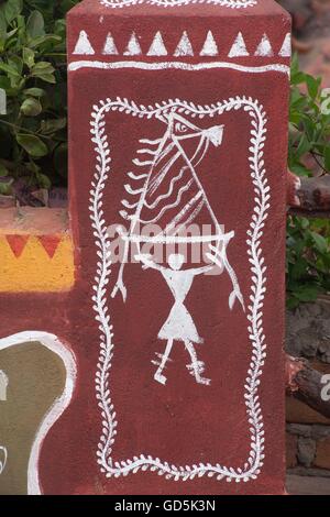 Warli painting on wall, puri, orissa, india, asia Stock Photo