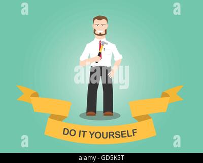 diy do it yourself men working use hammer house tools vector Stock Vector