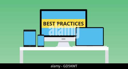 best practice practices illustration with laptop and notebook smartphone multi platform vector Stock Vector