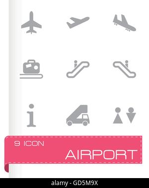 Vector black airport icon set Stock Vector