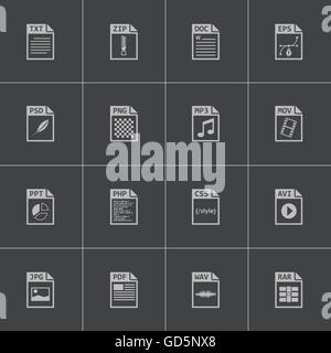 Vector black file type icons set Stock Vector