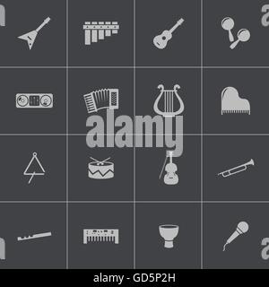 Vector black music instruments icons set Stock Vector
