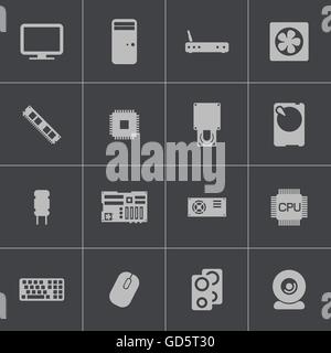 Vector black  PC components  icons set Stock Vector