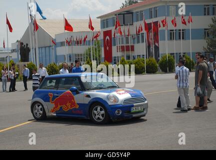 Red Bull Energy Drink's Mini Cooper car at the Turkish Air Association-THK Etimesgut Airport Stock Photo