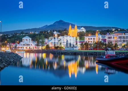 Summer evening in Akureyri, Iceland Stock Photo