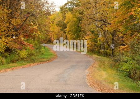 Autumn Colors Along a Rural Road in the Midwest Stock Photo