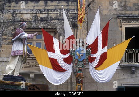 The traditional prozession of St Philip at the Church St Philip in the Village of Zebbug on Malta in Europe. Stock Photo