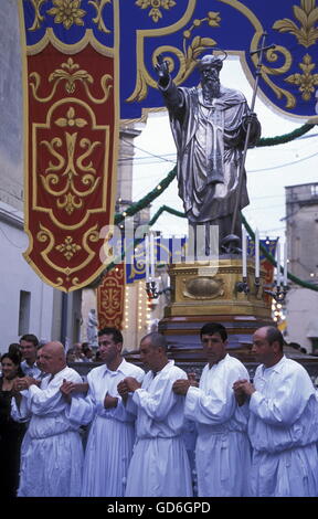 The traditional prozession of St Philip at the Church St Philip in the Village of Zebbug on Malta in Europe. Stock Photo