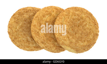 Top view of three baked snickerdoodle cookies isolated on a white background. Stock Photo