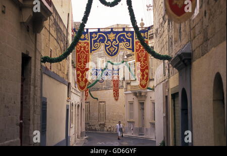 The traditional prozession of St Philip at the Church St Philip in the Village of Zebbug on Malta in Europe. Stock Photo