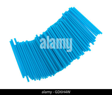 Blue drinking straws isolated on a white background. Stock Photo