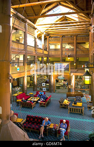 Lobby, Many Glacier Hotel, Glacier National Park, Montana Stock Photo ...