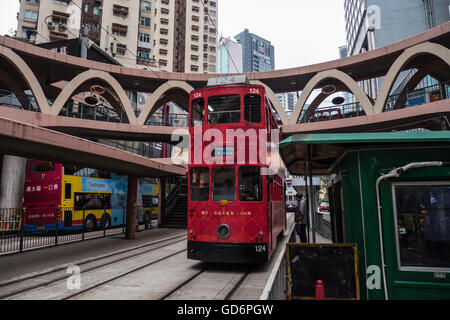 City Tram or Ding Ding on Yee Wo Street Hong Kong China Stock Photo