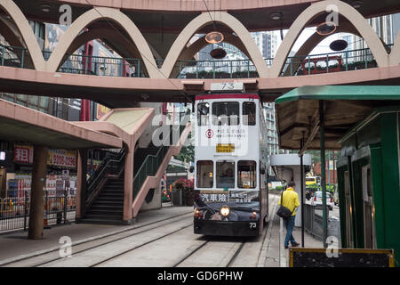 City Tram or Ding Ding on Yee Wo Street Hong Kong China Stock Photo