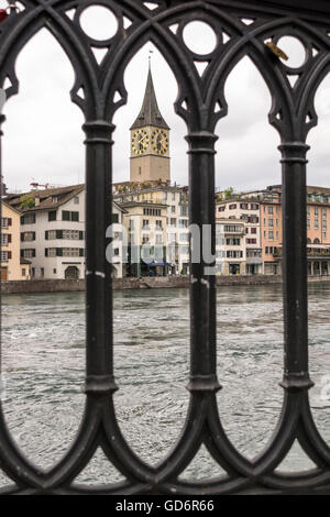 View of Zurich through old fence Stock Photo
