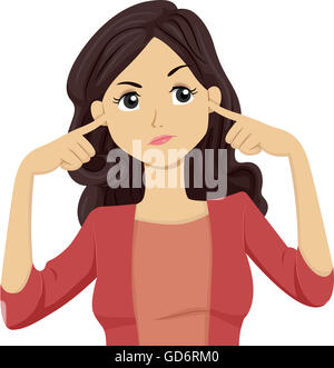Illustration of a Teenage Girl Covering Her Ears Stock Photo