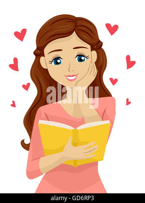 Illustration of a Female Teenager Gushing Over Her Girl Crush Stock