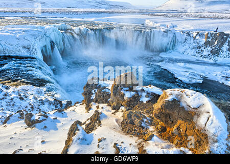 A winter view on The Waterfall of the Gods, Iceland. Stock Photo