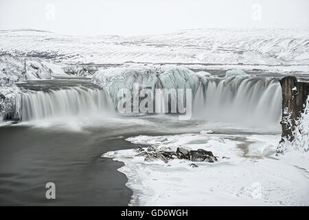 Godafoss in winter, Iceland Stock Photo
