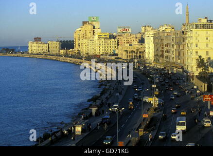 the coast at the al corniche road in the city of Alexandria on the Mediterranean sea in Egypt in north africa Stock Photo