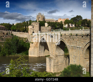 Toledo Spain Puente de San Martin bridge over the Tagus river Stock Photo
