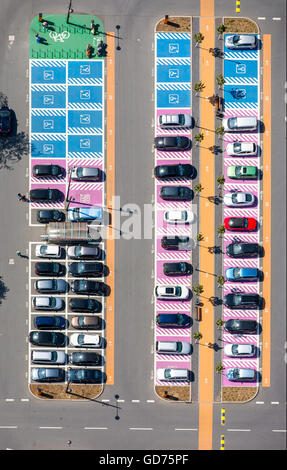 Aerial view, Parking spaces for woman, disabled parking, parking space, shopping center Ruhr Park Bochum at the B1 Stock Photo