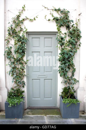 London house building entrance grey door Stock Photo