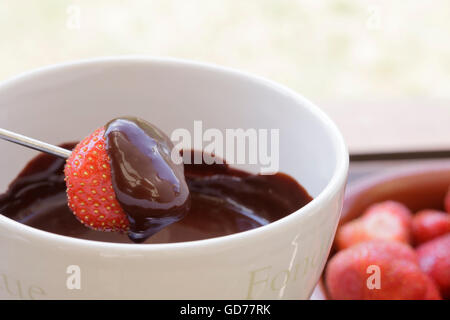 chocolate fondue with strawberries Stock Photo