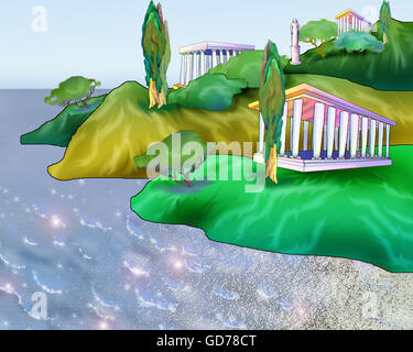 Atlantis. Legendary Ancient City. Stock Photo