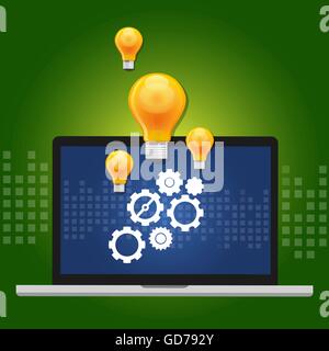 machine learning algorithm concept with gear inside computer and idea as lamp Stock Vector