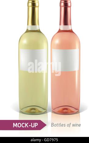 bottles of white and rose wine Stock Vector