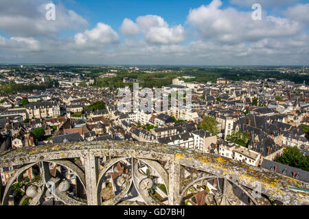 View of city of Bourges from the tower of Bourges Cathedral, roofs of ...