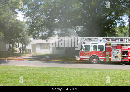 Charlotte Fire Department Responding to Fire Stock Photo