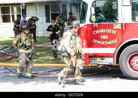 Charlotte Fire Department Responding to Fire Stock Photo