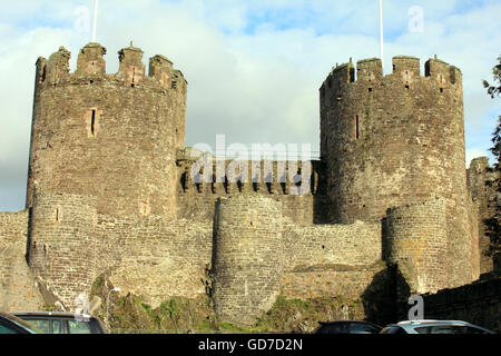 Conwy Castle  medieval fortification in Conwy, on the north coast of Wales. It was built by Edward I  during his conquest Stock Photo