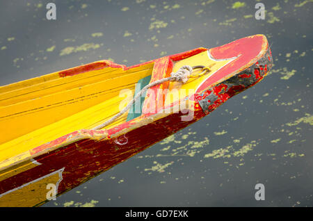 Detail of bow of Shikara, rowing boat on Dal Lake, Srinagar, India, Stock Photo