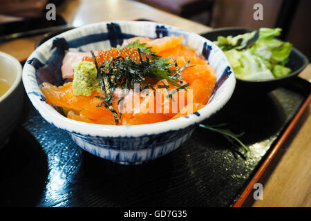 A Bowl of Salmon Ikura Don Stock Photo