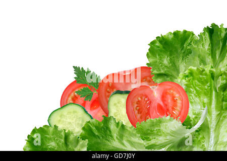 Nice border made from freshness lettuce leaves and sliced vegetables Stock Photo