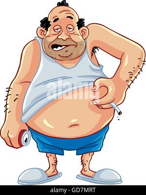 Fat Man Smoking And Drinking Coke Character Design Stock Vector